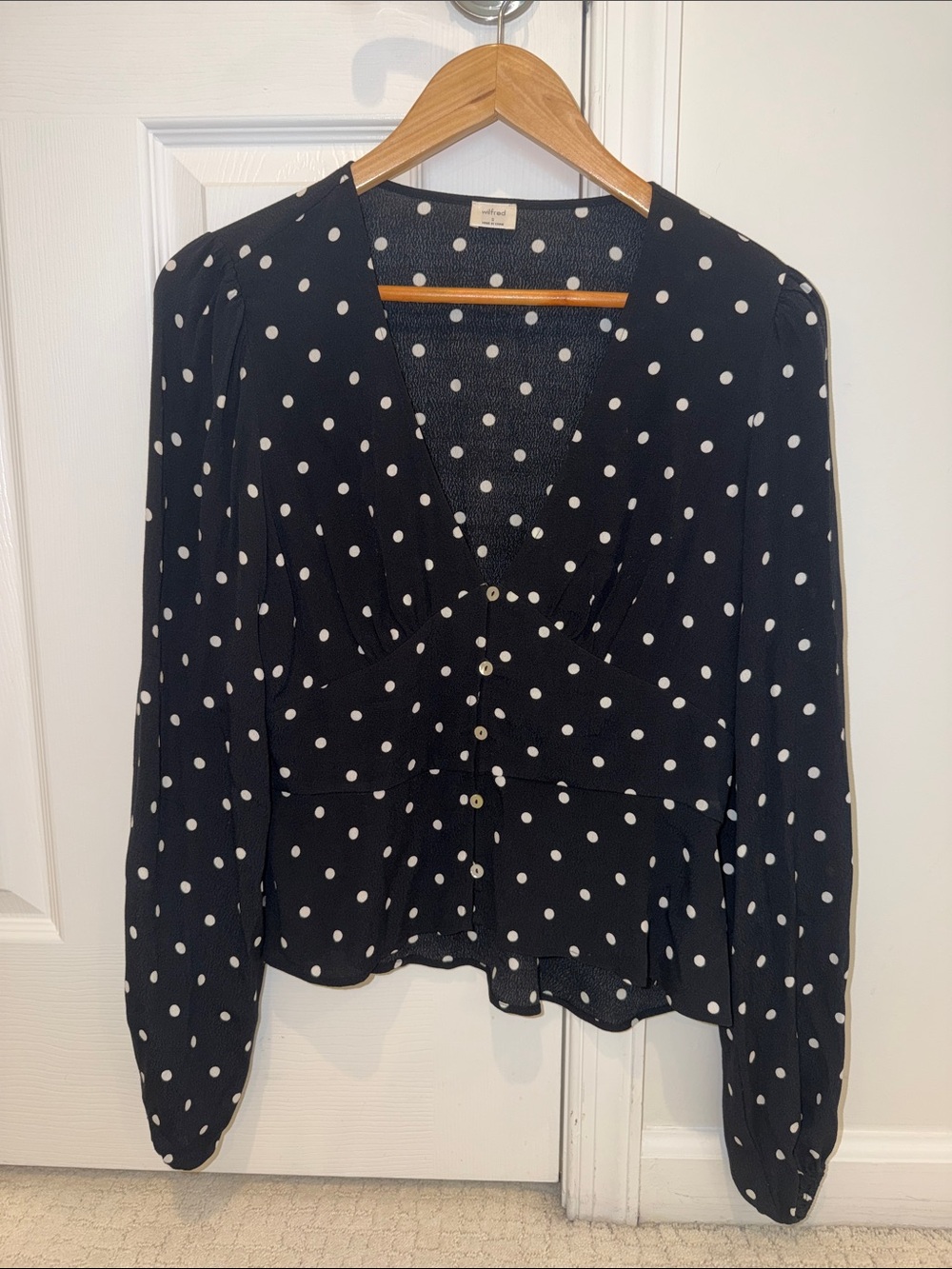 Wilfred Black Blouse with White Polka Dots